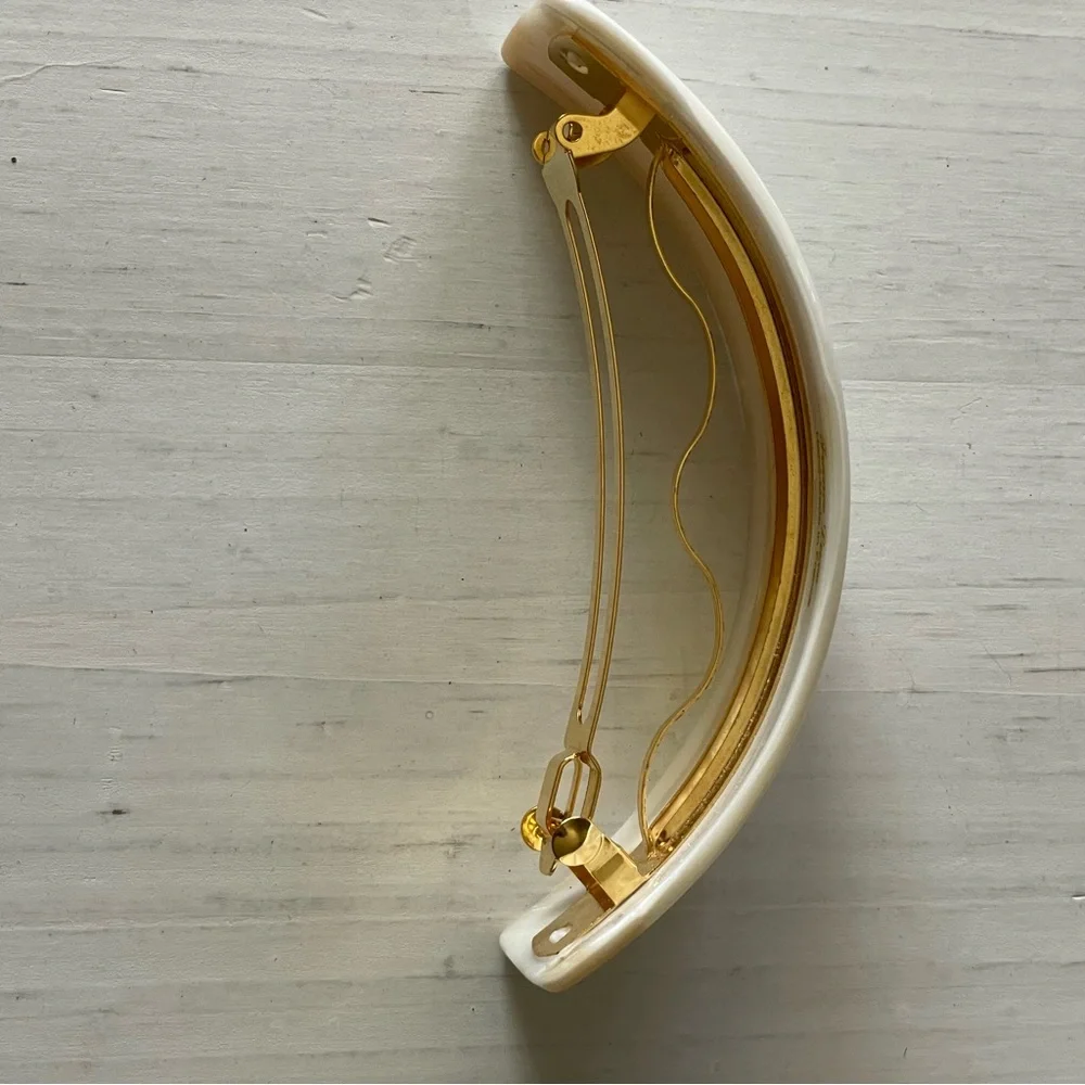 Vintage French pearl off white crème made with in France hair clip barrette - Picture 7 of 9